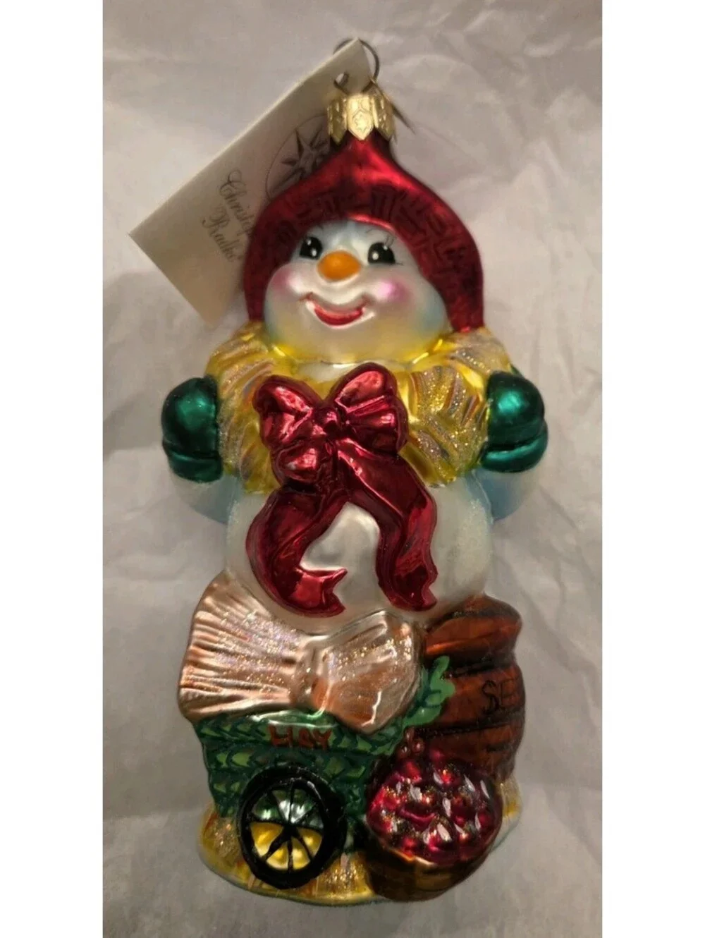 Christopher Radko Farmer Frost Snowman Handpainted Glass Ornament Mint Condition